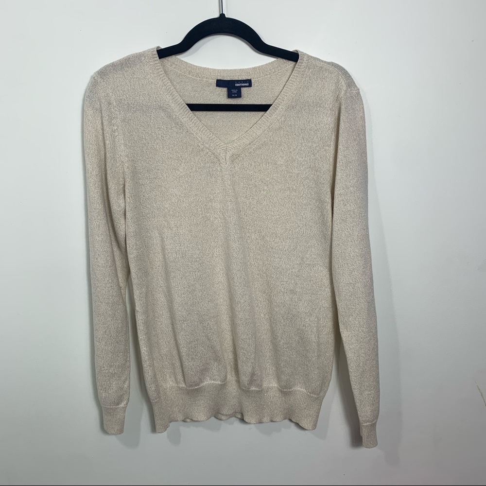 Cream and gold vneck sweater